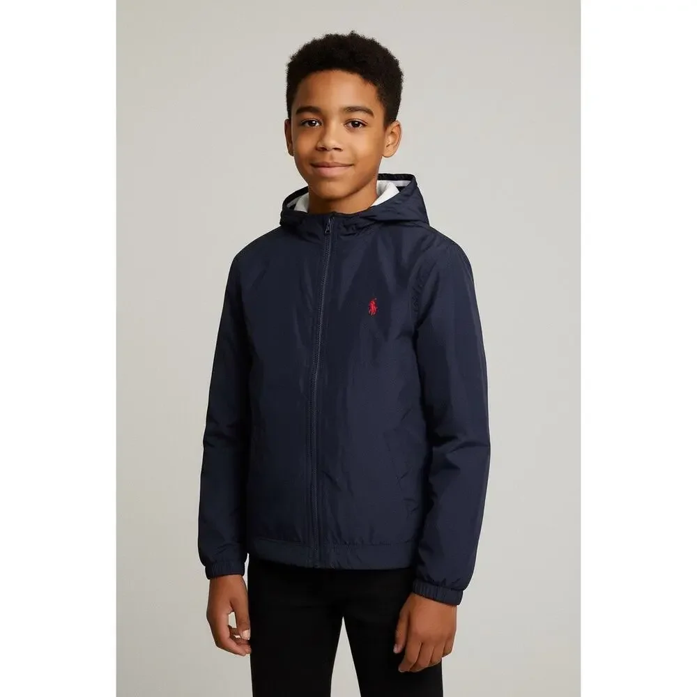 Ralph Lauren Polo Signature Logo Navy Blue Hooded  Windbreaker Jacket Sz.14/16